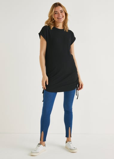 Black Ruched Longline Tee