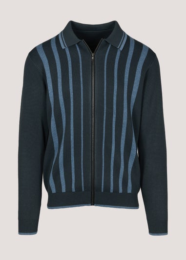 Navy Stripe Zip Collar Cardigan