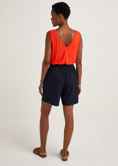 Navy Tie Waisted Shorts