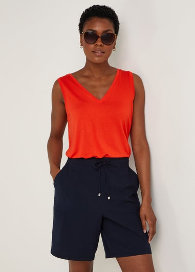 Navy Tie Waisted Shorts