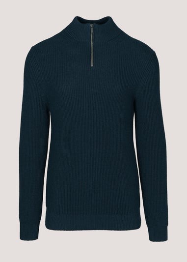 Navy Ribbed 1/4 Zip Jumper - Matalan