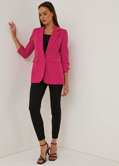 Et Vous Pink Ruched Sleeve Blazer