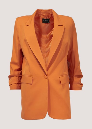 Et Vous Orange Ruched Sleeve Blazer