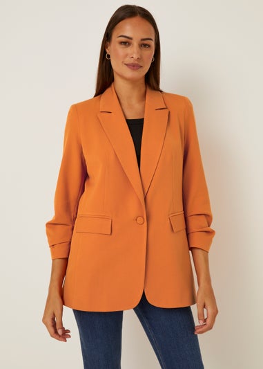 Et Vous Orange Ruched Sleeve Blazer