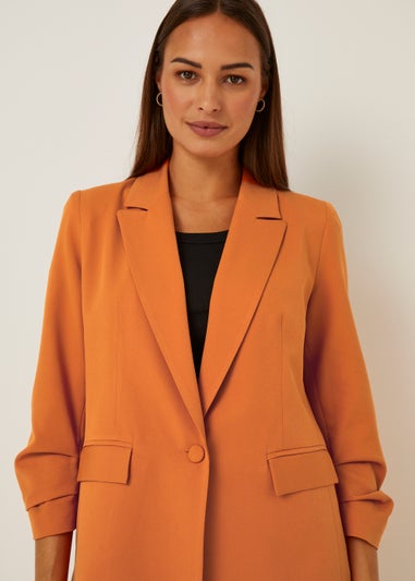 Et Vous Orange Ruched Sleeve Blazer