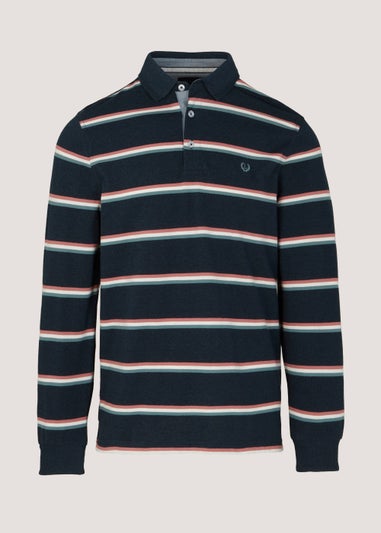 Lincoln Navy Stripe Long Sleeve Rugby Polo Shirt