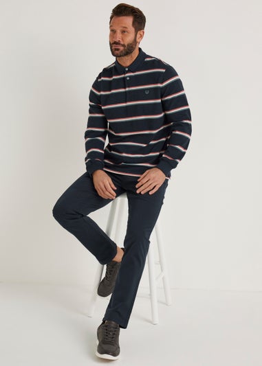 Lincoln Navy Stripe Long Sleeve Rugby Polo Shirt