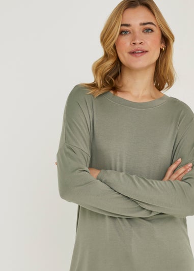 Khaki Viscose Longline Top