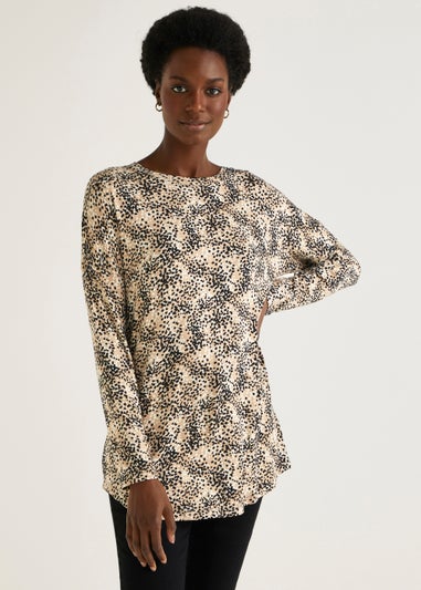 Beige Print Long Sleeve Top