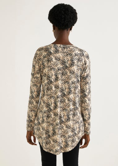 Beige Print Long Sleeve Top