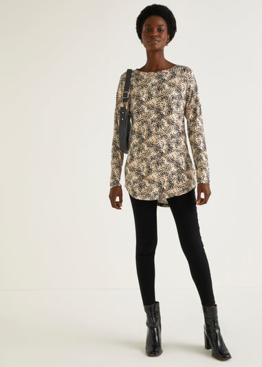 Beige Print Long Sleeve Top