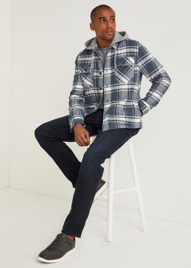 Blue Check Quilted Hoodie Shirt