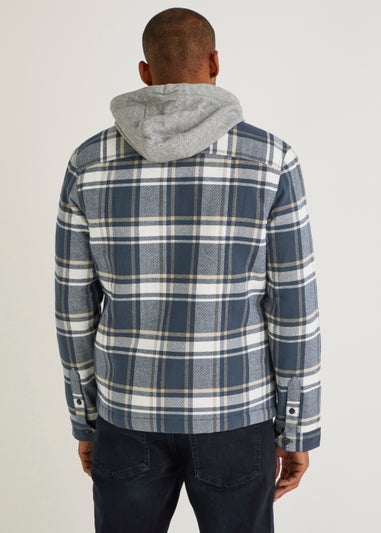 Blue Check Quilted Hoodie Shirt