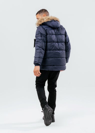 Kids HYPE. Navy Faux Fur Explorer Jacket