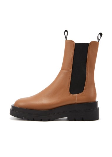 NOVO Tan Zwolle Wide Fit Chunky Ankle Boots