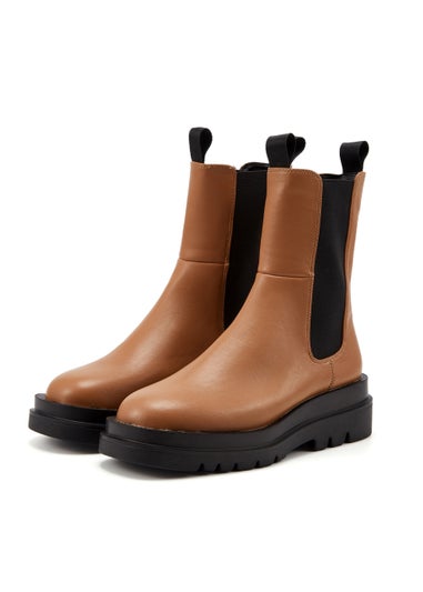 NOVO Tan Zwolle Wide Fit Chunky Ankle Boots