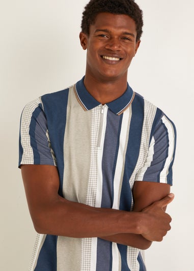 Multicoloured Stripe Half Zip Polo Shirt