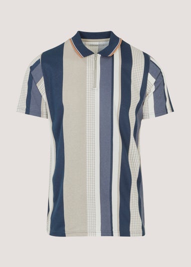 Multicoloured Stripe Half Zip Polo Shirt