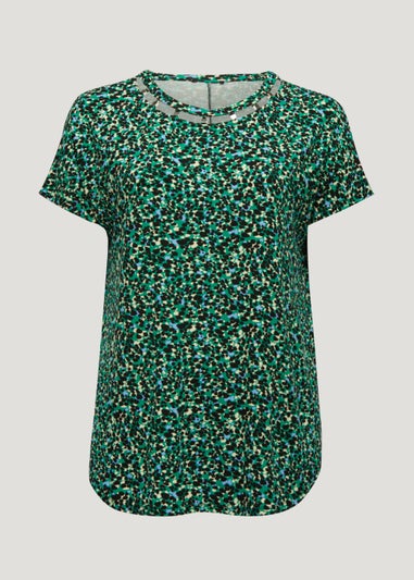 Papaya Curve Green Metal Trim V-Neck Top