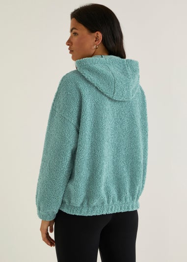 Green Half Zip Borg Hoodie