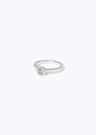 Silver Crystal Stone Bobble Ring