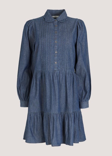 Blue Wash Seam Long Sleeve Denim Dress