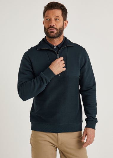 Lincoln Navy Quarter Zip Funnel Neck Sweatshirt