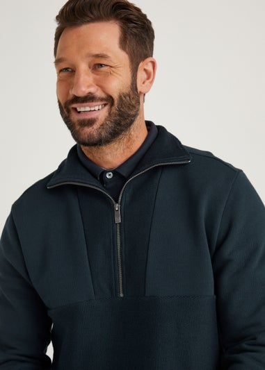 Lincoln Navy Quarter Zip Funnel Neck Sweatshirt