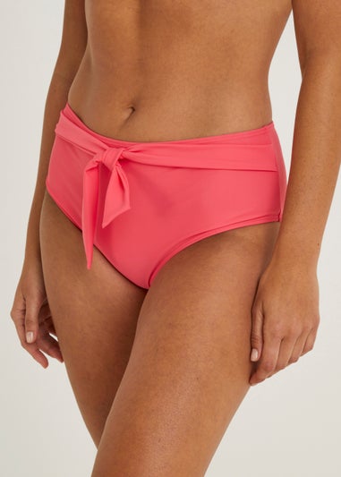 Coral High Waisted Bikini Bottoms