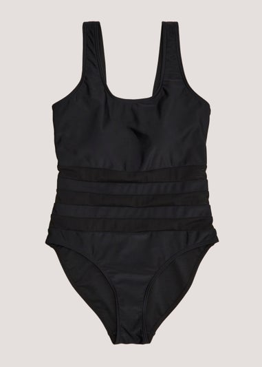 Black Sports Mesh Panel Swimsuit