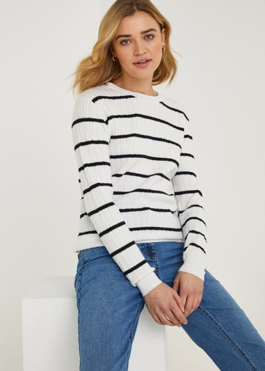 White Stripe Baby Cable Knit Jumper
