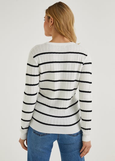 White Stripe Baby Cable Knit Jumper