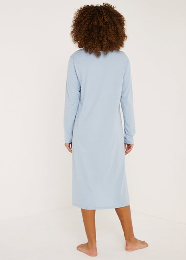 Blue Woven Jersey Long Sleeve Nightie