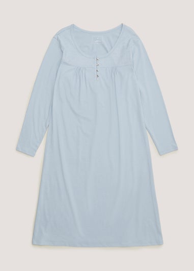 Blue Woven Jersey Long Sleeve Nightie