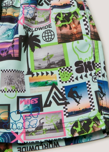 Multicoloured Photo Palm Swim Shorts