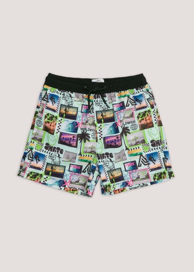 Multicoloured Photo Palm Swim Shorts
