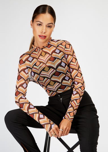 Girls on Film Geo Print Mesh Top