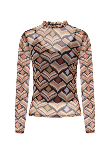 Girls on Film Geo Print Mesh Top