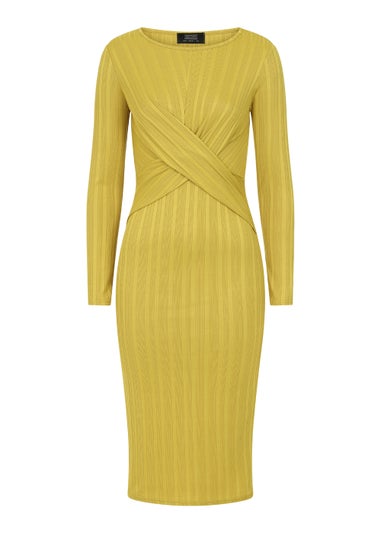 Girls on Film Olive Ribbed Crossover Midi Dress