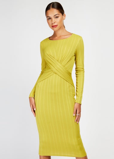 Girls on Film Olive Ribbed Crossover Midi Dress