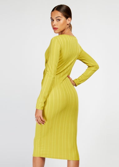 Girls on Film Olive Ribbed Crossover Midi Dress