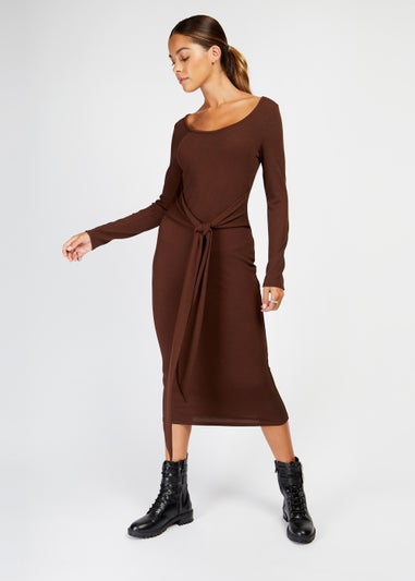 Girls on Film Chocolate Tie Waist Midi Dress