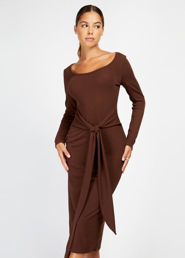 Girls on Film Chocolate Tie Waist Midi Dress