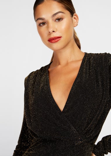 Girls on Film Black Sparkle Mock Wrap Maxi Dress