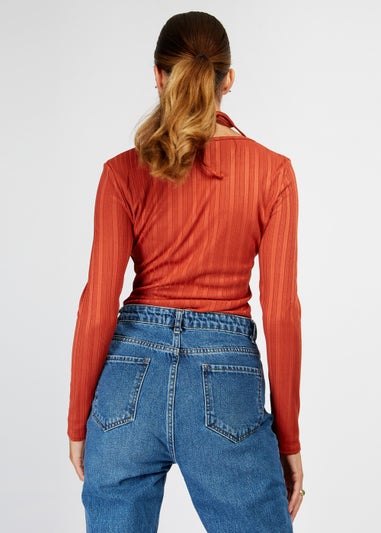 Girls on Film Rust Ribbed Crossover Top