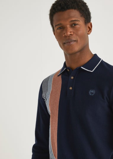 Navy Stripe Long Sleeve Polo Shirt