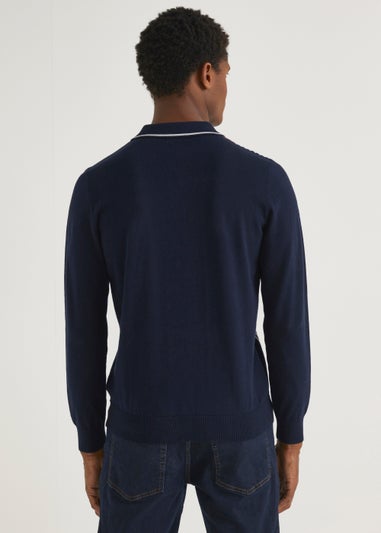 Navy Stripe Long Sleeve Polo Shirt