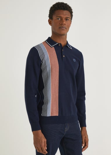 Navy Stripe Long Sleeve Polo Shirt