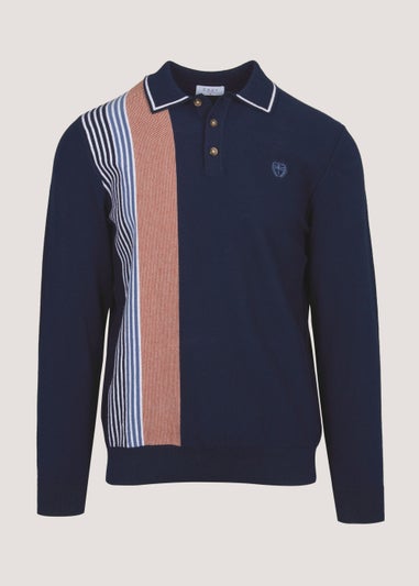 Navy Stripe Long Sleeve Polo Shirt