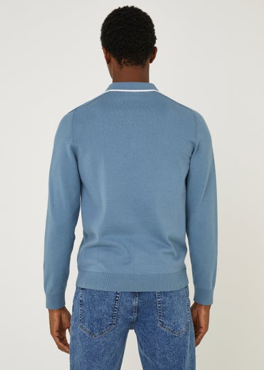Blue Long Sleeve Zip Polo Shirt